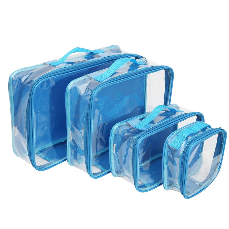 EzPacking Clear Travel Packing Cubes Set of 4 for Carry On (XS, Small, Medium, Large) / See-Through Clothes Organizer Dividers for Suitcase/Transparent Vinyl PVC Cell Pouches for Luggage (Turquoise) - Image 1